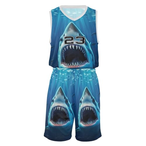 FLildon Wild Shark Boys Basketball Jersey Set Tank Top Shorts Tracksuit Sport Training Suit for Kids, XXL
