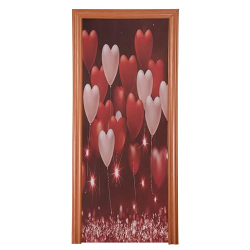 FLildon Red Hearts Balloons Valentine's Day Door Cover Decoration, Party Accessory Porch Decor for Festive Ornament Room Door Covers 32 x 79 Inch