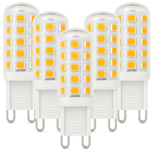 Euxper G9 3W Warm White LED Bulbs Equivalent to 40W Halogen Bulbs, 580 Lumens, Flicker-Free and Non-Dimmable G9 LED Corn Light Bulbs for Home Lighting Decor, 5 Pack