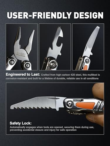 Image of Multitool Pliers, Foldable 14-in-1 Multi Tool Gift for Dad, Father, Husband | Small Pocket Knife Multitool, Mini Utility knife, Folding Pliers with Sheath, EDC Multitool Knife, Self-Locking Design