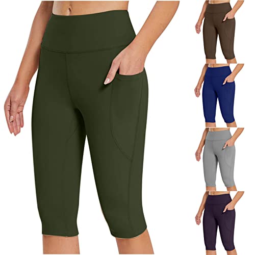 Fartey Women's Knee Length Capri Leggings With Pockets Casual Summer Workout Exercise Yoga Pants High Waist Athletic Leggins #TOP5