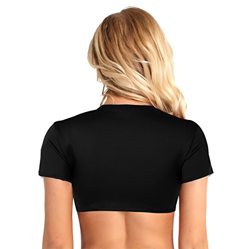 MSemis Women Deep V Plunge Open Front Tie up Short Crop Top Shrug Shirt Black Medium