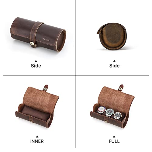 Hiram Genuine Leather Travel Watch Case Roll Organizer Classic, Leather 3-Watches Roll Case For Watches And Bracelets-Coffee #TOP4