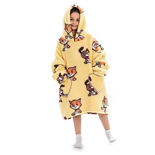 Moinlizy Wearable Blanket Kids, Cozy Oversized Wearable Blanket Hoodie Flannel With Pocket, Warm Blanket Sweatshirt For Girl Boy Gift, Soft Hoodie Blanket, Cat Dog #TOP23