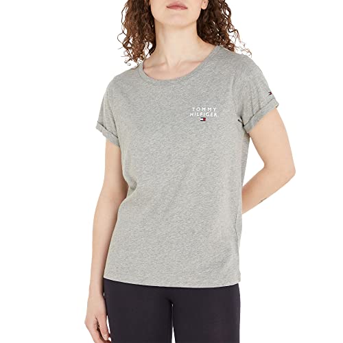 Tommy Hilfiger Women's Round Neck Short Sleeve T-Shirt, Grey (Light Grey Heather), S