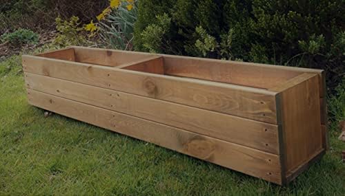 Ruddings Wood Extra Large Wooden Garden Planter Plant Pot Box Flower Herb Veg Wood Trough Outdoor Long 3 Board, Brown