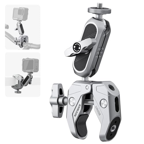 NEEWER Super Clamp with 3" Dual Ballhead Magic Arm, 3/8" ARRI Locating Holes 1/4" Screw, Crab Shape Monitor Mount Camera Clamp for Flat/Round Surface Compatible with DJI GoPro DSLR, UA008
