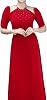 Vietnamese Traditional Womens Ao Dai Set, Camisole Collar, Mango Silk, Puff Sleeves, Ao Dai and Pants Red, S