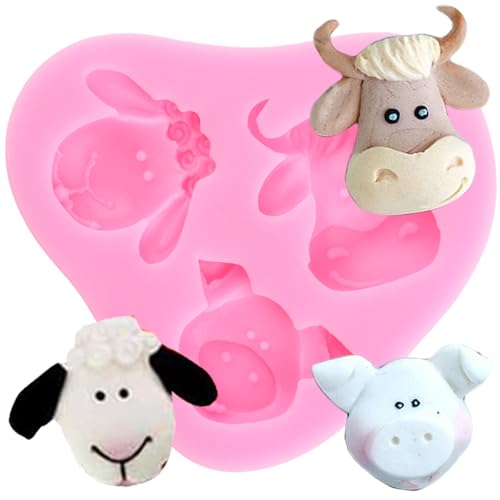 XMOLDNMS Farm Animal Head Fondant Molds Cow Sheep Pig Silicone Molds For Cake Decorating Cupcake Topper Candy Gum Paste Polymer Clay