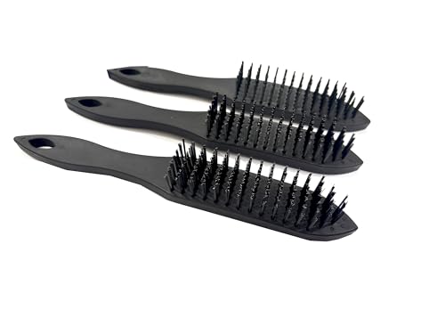 Image of Jon Bhandari Tools 3pc Plastic Handle Wire Brush with Carbon Steel Bristles for Cleaning, Scrubbing, Rust & Paint removal and Polishing