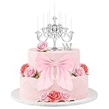 Reallnaive 10pcs Candelabra Cake Topper Set Mini Plastic Candle Holder Cake Topper Silver Candelabra Coquette Bows Decoration for Birthday Party Wedding Ceremony Decorating(Pink)