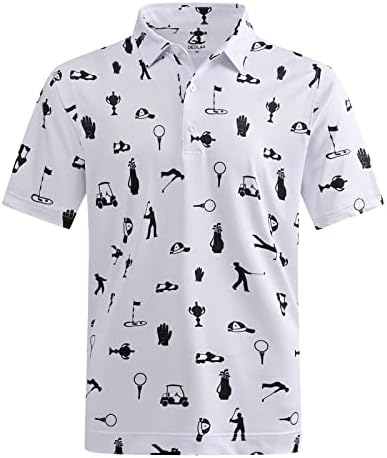 DEOLAX Mens Golf Shirts Hawaiian Performance Moisture Wicking Mens Polo Shirts Fashion Printing Polo Shirts Short Sleeve Dry Fit Polo Shirts for Men Soft Breathable Lightweight Golf Shirts for Men