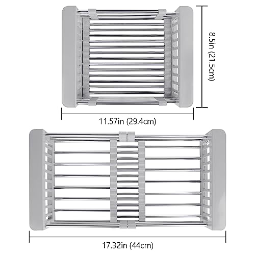LUEXBOX Expandable Dish Drying Rack Over The Sink, Stainless Steel Drainer Basket with Adjustable Arms for Vegetable and Fruit (Grey) by LUEXBOX - Image 6