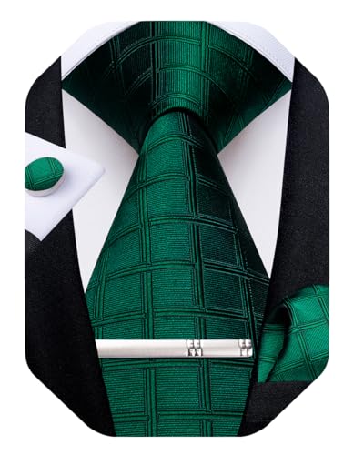 Image of DiBanGu Mens Silk Necktie Solid Color Tie and Pocket Square Cufflink Tie Clip Set Woven Plain Ties for Men Wedding Party