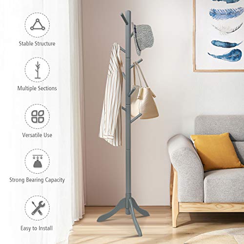 Tangkula Wooden Tree Coat Rack Freestanding, Entryway Coat Stand With 8 Hooks, Height Adjustable Coat Tree, Coat Hanger Stand For Home Office Hall Entryway #TOP6