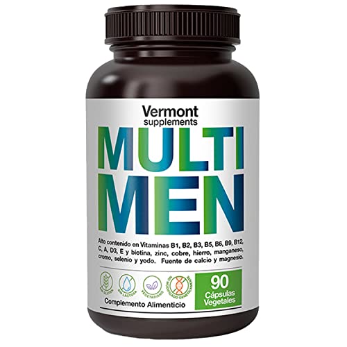 Multivitamínico para Hombre - 90 Cápsulas MULTI MEN, Complemento Completo que aporta 13 Vitaminas (A, B, C, D, E...), 9 Minerales y Nutrientes Activos, sin Gluten - Multivitaminas Vermont Supplements