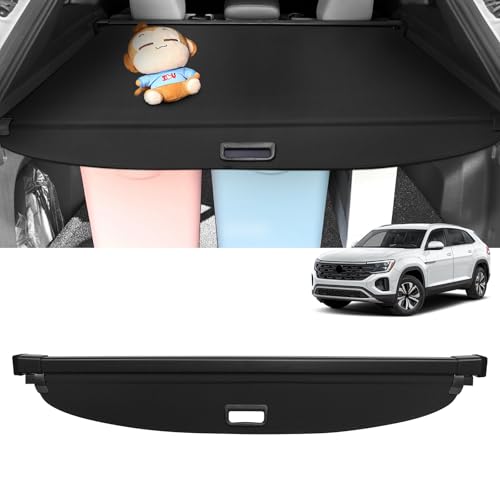Sze Cargo Cover for VW Volkswagen Atlas Cross Sport 2020-2025 Retractable Trunk Cover Black Rear Trunk Security Cover Shielding Shade Waterproof-New Upgrade