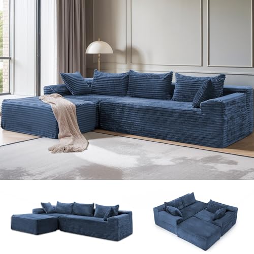 Catálogo de Sofa Cama Azul los más solicitados. 42 Korser Camillas seccionales de 108 Pulgadas para Sala de Estar, sofá seccional Modular con sillón en Forma de L, sofá de Nube, cómodo sofá Esponjoso de Pana con Asiento...