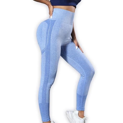 J COLOUR Calça Legging Academia Feminina Cintura Alta Sem Costura Fitness, Elasticidade, Sustentação, Corrida, Academia Feminina de Ioga/Jogging Azul P/M