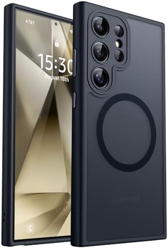 CANSHN für Samsung Galaxy S24 Ultra Hülle mit Kameraschutz, Schwarz | Vollständiger Kameraschutz, kompatibel mit MagSafe, lichtdurchlässig, matt, militärischer Schutz, kratzfest, s