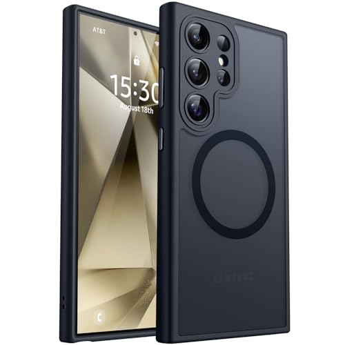 Image of CANSHN Designed for Samsung Galaxy S24 Ultra Case [Full Camera Protection] [Compatible with MagSafe] Translucent Matte Shockproof Protective Phone Cover 6.8 Inch - Black