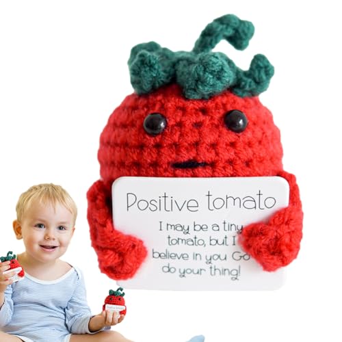 Boneca Tomate Tricotada - Brinquedo de tomate de crochê com cartão inspirador | Suporte emocional fo