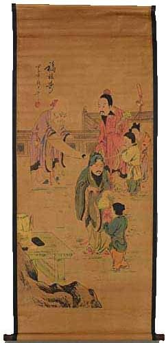 Fashion158 Calligraphy and painting collection mounted sitting room office decoration central scroll painting zhang daqian fu lu shou figure of six people