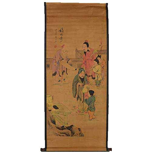 Fashion158 Calligraphy and painting collection mounted sitting room office decoration central scroll painting zhang daqian fu lu shou figure of six people
