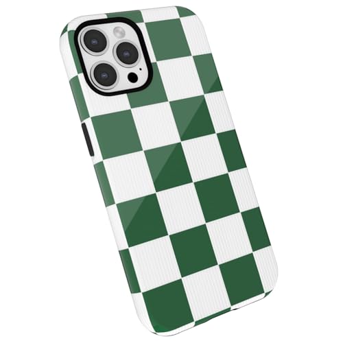 LoeoeL Checkered Phone Case for iPhone 12 Pro Max Case Hard Shell, Girly Cute Aesthetic Plaid Checkers Print Cover for Women, Thin Slim Checkerboard Design Glossy Shockproof Plastic, Green White