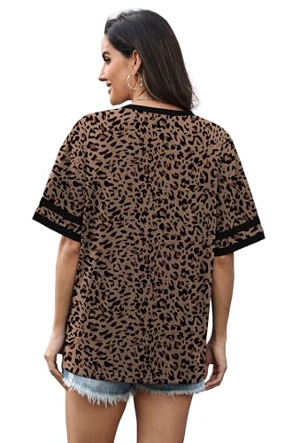 Image of WIHOLL Womens T Shirts Loose Fit Short Sleeve Tees V Neck Color Block Summer Tops 2026 Fashion S-4XL