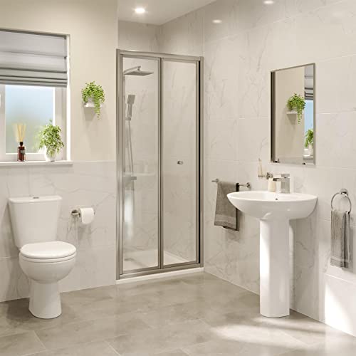 Hydrolux® 900mm Bifold Folding Shower Door Screen Shower Enclosure for Wet Room Cubicle Enclosures, 4mm Toughened Safety Glass Space Saving, Polished Chrome