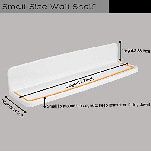JDYOOMI 1Pcs/Set Wall Mounted Small Floating Shelf Stick On Wall Shelves for Bedroom,Kitchen,Bathroom Bedside Shelves to Display Speakers,Photo Frame,Watch,Keys,Cosmetics-Damage Free-Plastic-White