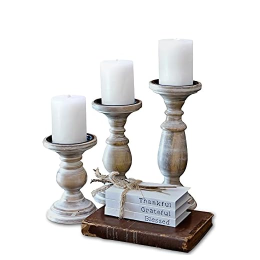 Candle Holders for Pillar Candles, Wooden Candleholders Table Centerpiece, Pillar Candle Holders Set of 3, Wood Candle Holders, Rustic Pillar Candle Holder, Farmhouse Candle Holders Fireplace White