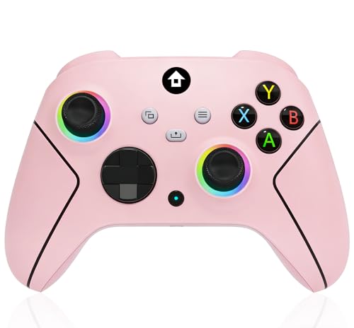 YUYIU Wireless 2.4GHz Controller with 7 Colors RGB Light for Xbox Controller, Xbox One Series X|S,Consoles,Steam PC Windows, with 1000mAh Battery/Dual Vib-ration/Turbo/Programmable, 3.5mm Audio Jack (White)