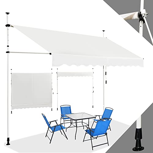 RELAX4LIFE Store Banne Manuel sans Perçage, Auvent Balcon Rétractable avec Manivelle, Tissu Oxford Anti-UV Imperméable, Hauteur Réglable 2-3 M, Store Banne pour Porte Fenêtre (Beige, 250 X 125 cm)