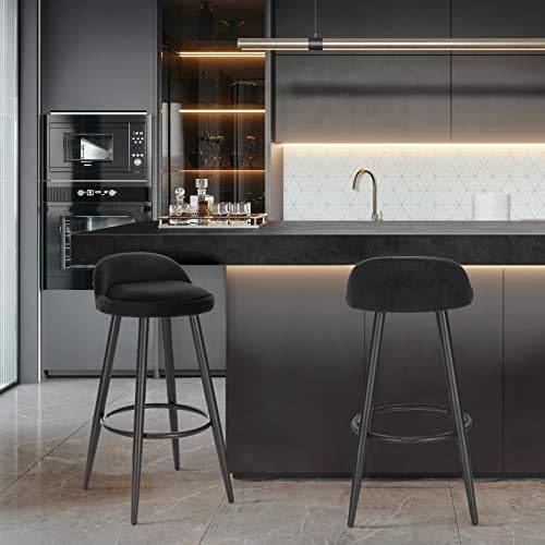 WOLTU Bar Stools Set of 2 Black Velvet Seat Bar Chairs Breakfast Kitchen Counter Islands Metal Legs Barstools High Stools BH296sz-2