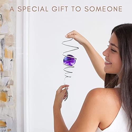 Gazing Ball Spiral Tail Wind Spinner Stabilizer, Garden Decorations Stainless Steel Metal with Hook & Purple Crystal Glass Orb Outdoor Hanging Decor Kinetic Yard 3D Swivel Art Sun Catchers by FENELY - Image 6