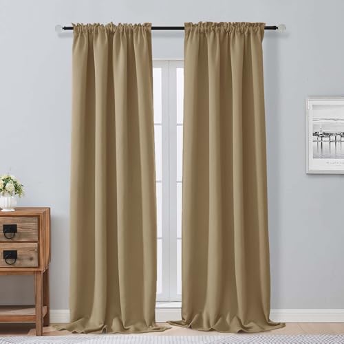 Image of Aiyufeng Taupe Blackout Curtains for Bedroom 96 Inches Long 2 Panels, Solid Thermal Insulated, Energy Saving Living Room Window Treatment Curtains Blackout Drapes, W40 x L96 Inch, Taupe
