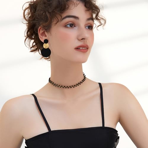 Handmade Long Round Alloy Dangle Drop Earrings - Statement 60s 70s 80s Vintage Gold Disk Round Disc Earrings - Boho Lightweight Summer Beach Jewelry Earring for Women (Black Gold) by JNONL - Used condition - Image 2