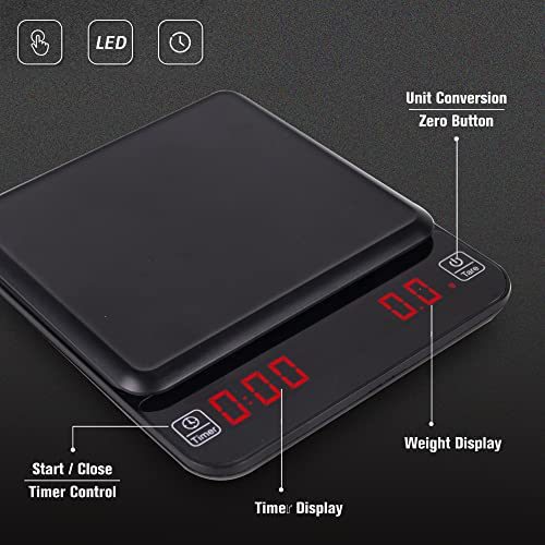 Coffee Scale, Digital Kitchen Food Scale With Automatic Timing Mode 0.1G/3Kg ,With Touch Sensor Operation, Digital Scale For Baking And Cooking, Black #TOP1