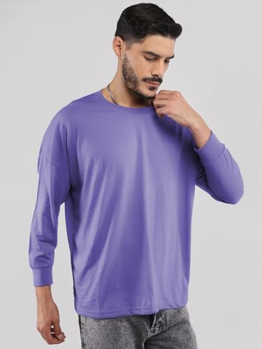 Image of CHKOKKO Men's Polyester Oversized Fit Oversized Solid Round Neck Full Sleeve Tshirts