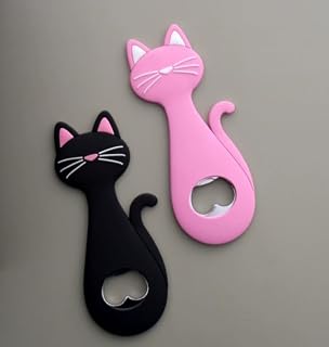 1PC Magnetic Beer Opener Cartoon Cat Design Easy-Grip Handle For Fridge Mount Home Bar Kitchen Patio Tailgate, Pink