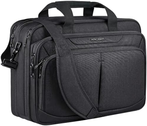 KROSER Laptop Bag for 15.6"-17" Laptop Water-Repellent Expandable Briefcase Business Messenger Shoulder Bag for School/Travel/Women/Men-Black