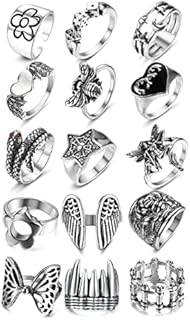 LOLIAS Y2K Gothic Vintage Punk Rings Snake Claw Cool Open Yinyang Stackable Rings Adjustable Boho Chunky Knuckle Rings Set Emo Rings Smiley Cross Butterfly Jewelry for Men Women 15-31Pcs