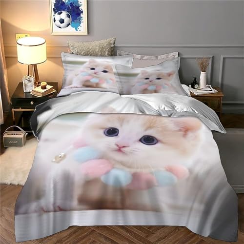 Housse de couette chaton fermeture éclair résistante sans repassage