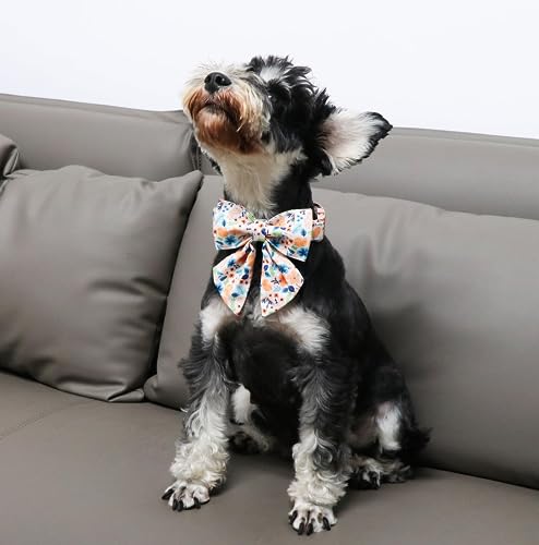 Unique style paws Dog Collar, Peach Flower Dog Collar, Adjustable Comfortable Cotton Bow Tie Collar for Boy Girl Dogs, Bowtie Collar with Metal Buckle, L, Neck 16-24in - Image 4