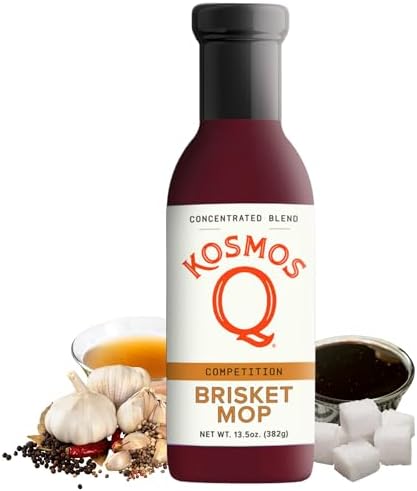 Kosmos Q Brisket Mop, Sweet & Savory Marinade, 13.5 Oz | For Moisture, Flavor & Tenderness, Natural BBQ Mop for Brisket, Ribs, Burnt Ends & Chuck Roast, Gluten Free, American Made