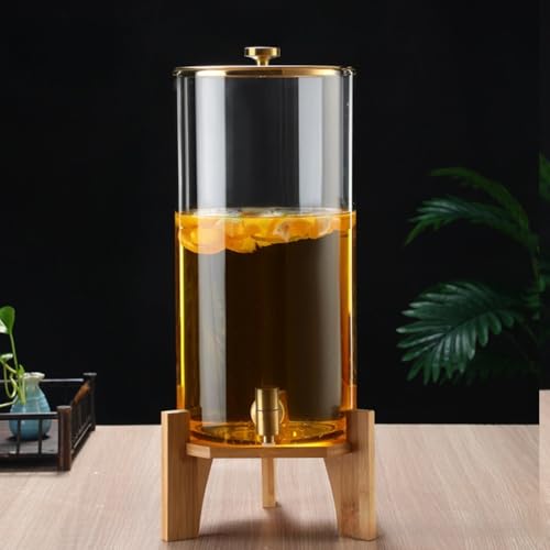 冷水ケトル 耐高温ガラス飲料バレル ドリンクサーバー ドリンクディスペンサー ジュースサーバー ガラス 冷水筒 大容量 蛇口付き 竹ベース付き お手入れ簡単 プラムワインジュースビールフルーツジャ貯蔵容器 家庭用 商業用 (透明な,10L) [並行輸入品]（Amazon）