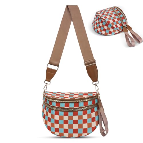 Image of Checkered Crossbody Bag, Bum Bags for Women Crossbody,Spacious Sling Bag Purse Fanny Packs with Shoulder Strap