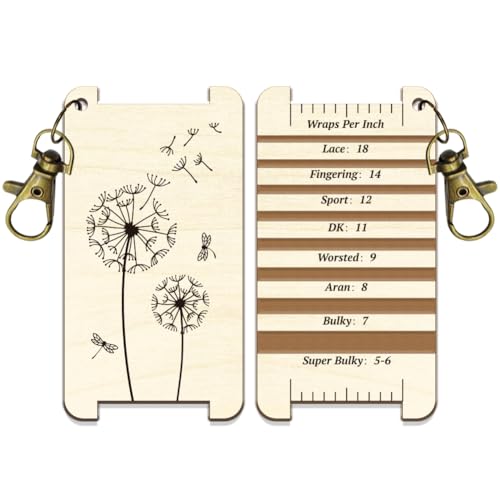 arricraft 1 Pc Dandelion Dragonfly Spinning Control Card, Plant Yarn WPI Guide Gauge with Clasp Wood Yarn Wrap Guide Board with Diz for Spinners Yarn Measuring Tools Crochet Accessories